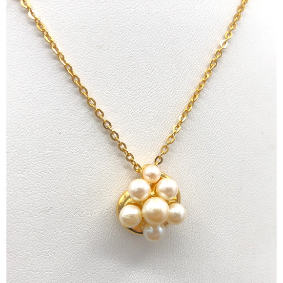 Vintage Necklace 16" Faux Pearl Cluster Pendant Richelieu Gold Tone Chain - Picture 3 of 9